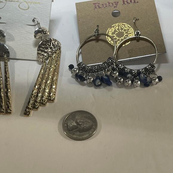 earrings jewelry Two pair new on card silver gold Jessica Simpson Ruby Rd dangle - Picture 6 of 7